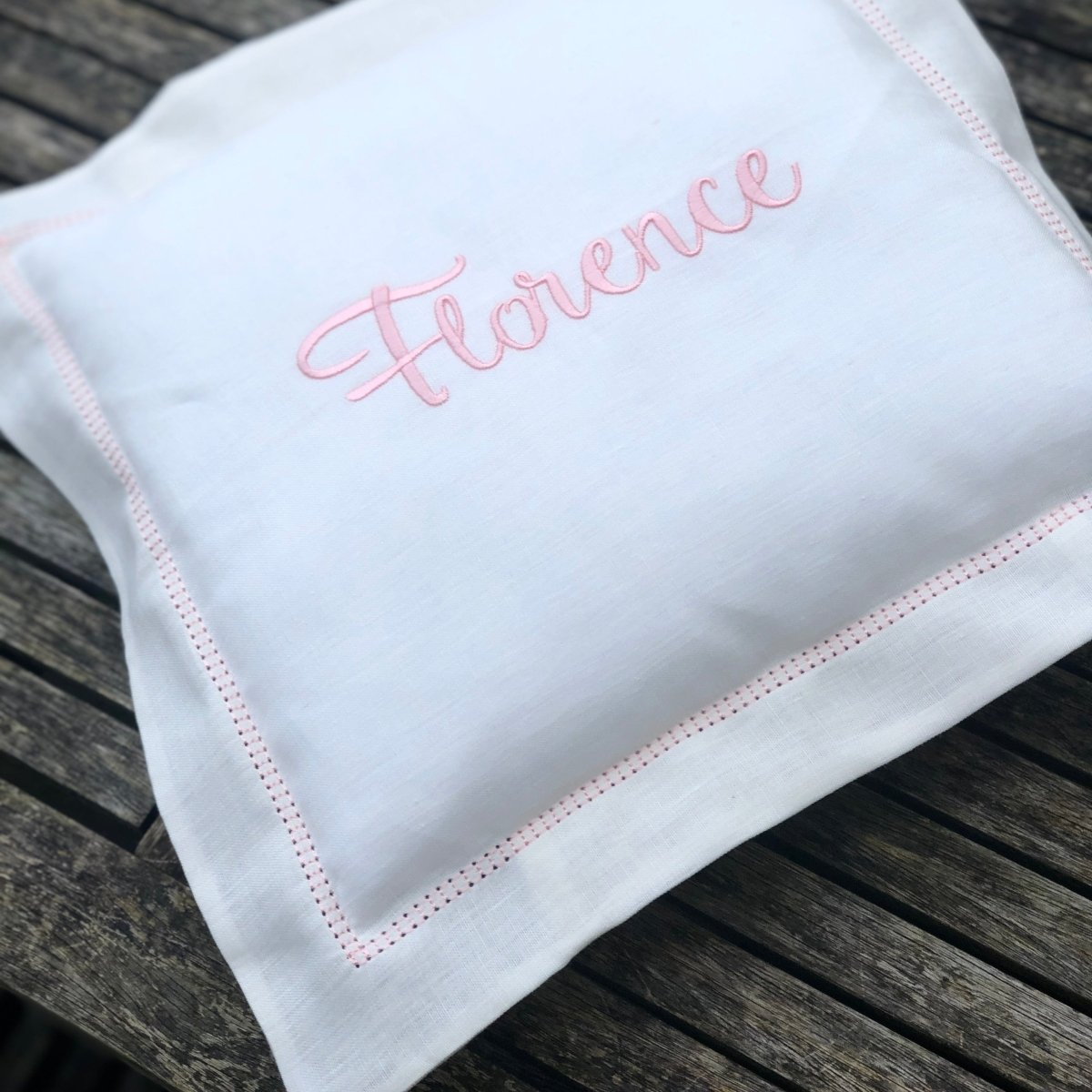 Linen Baby Cushion with Embroidered Name - Linen and Letters