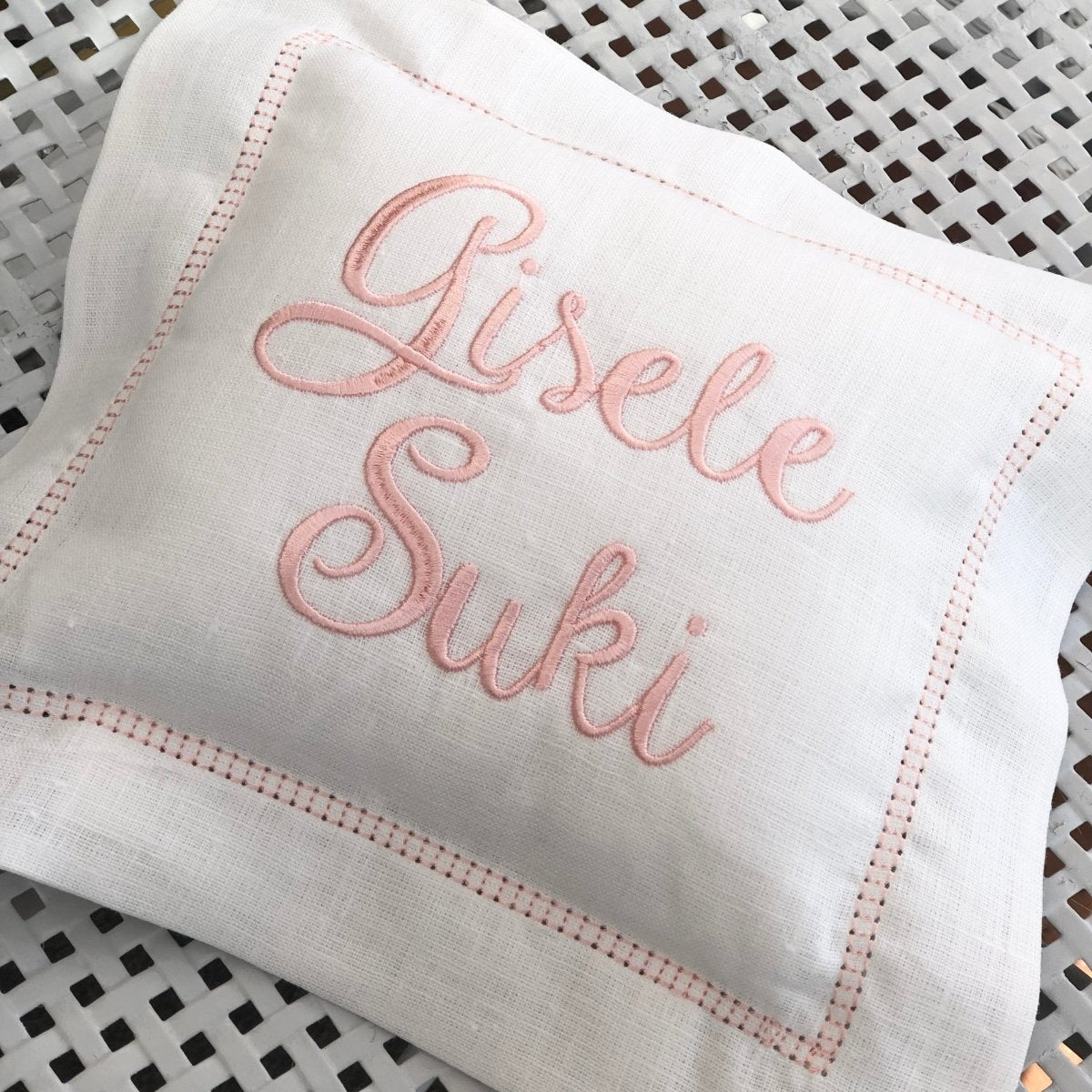 Linen Baby Cushion with Embroidered Name - Linen and Letters