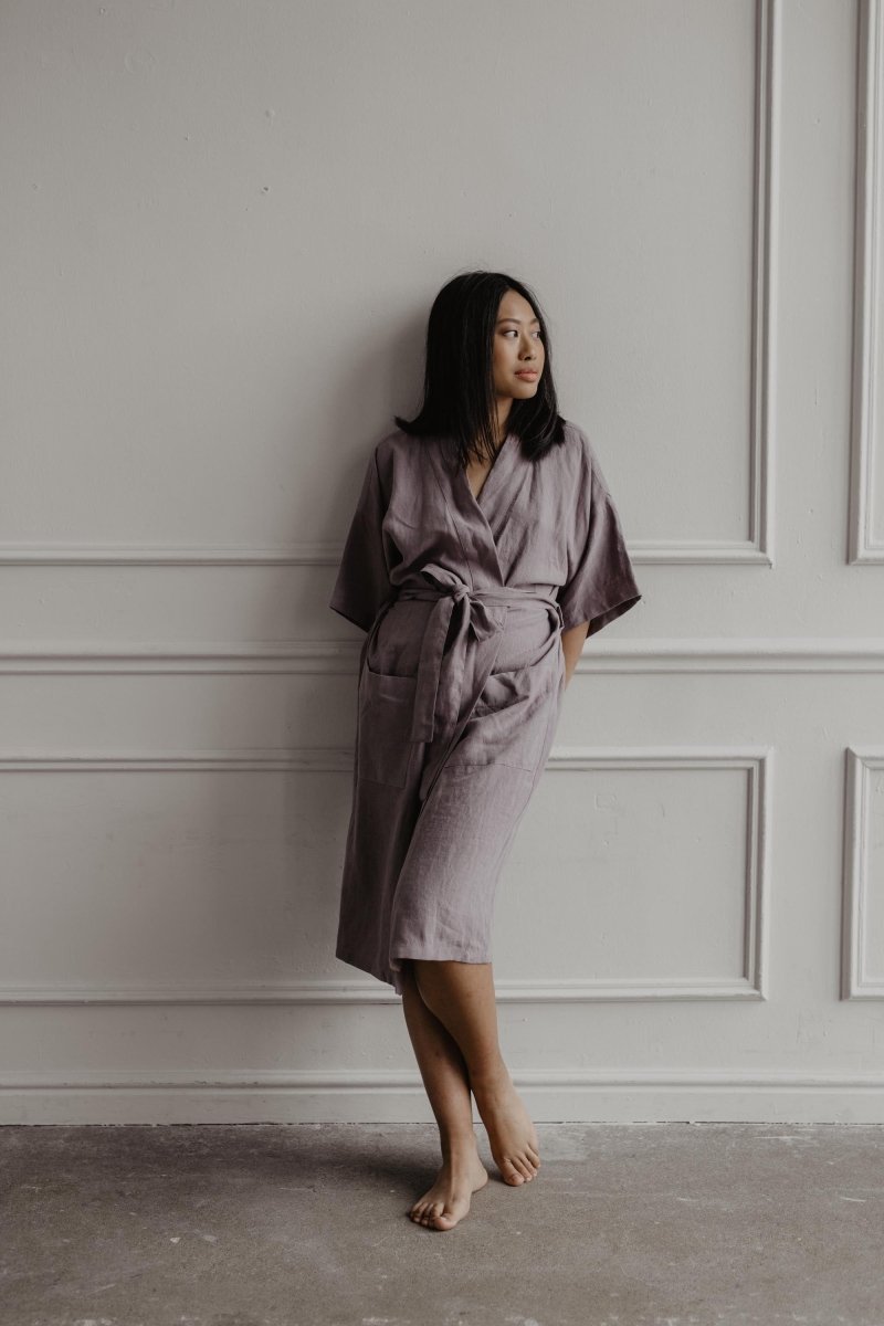 Linen Bath Robe Dressing Gown-SELENE - Linen and Letters