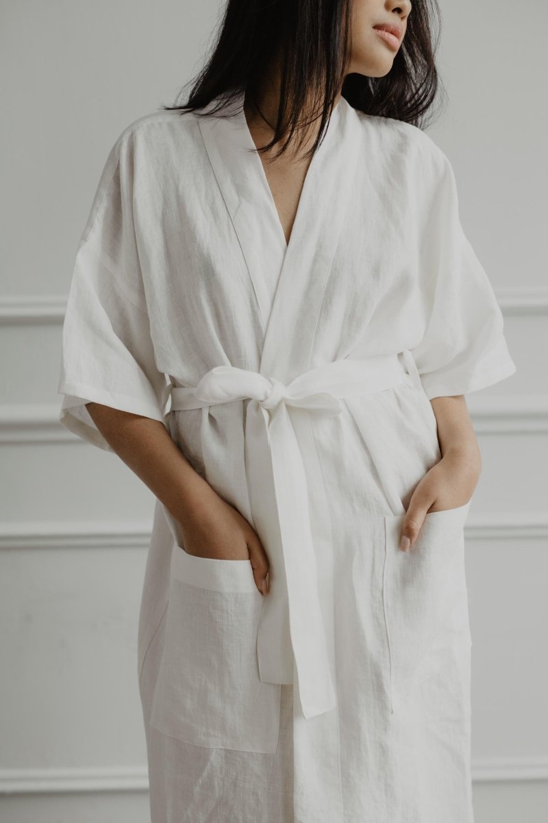 Linen Bath Robe Dressing Gown-SELENE - Linen and Letters