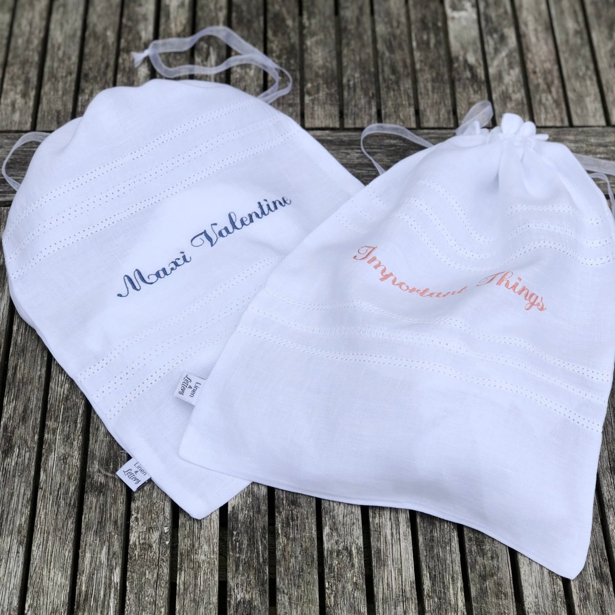 Linen Drawstring Laundry Bag with Embroidered Name - Linen and Letters
