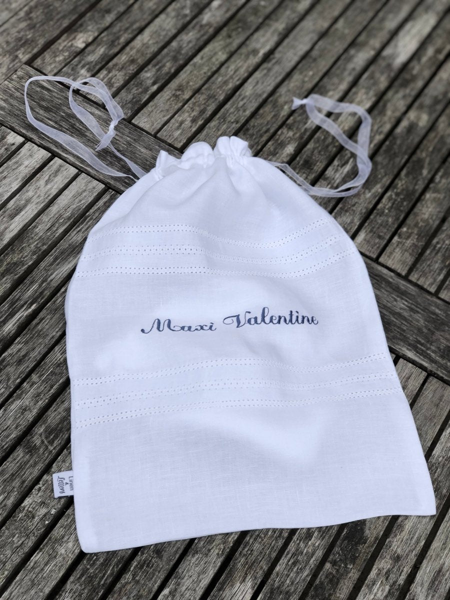 Linen Drawstring Laundry Bag with Embroidered Name - Linen and Letters