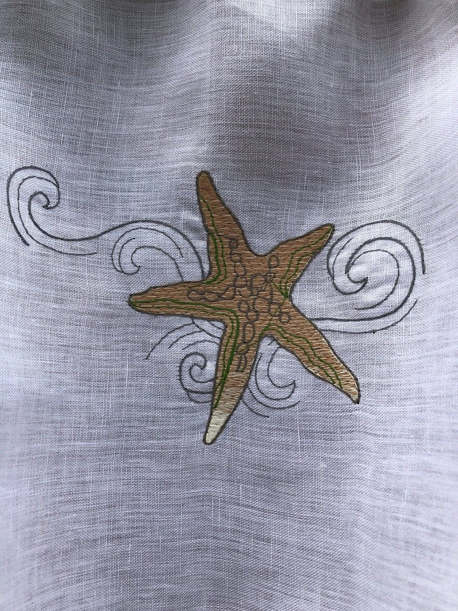 Linen Seascape Beach House Curtain with Starfish Embroidery - Linen and Letters