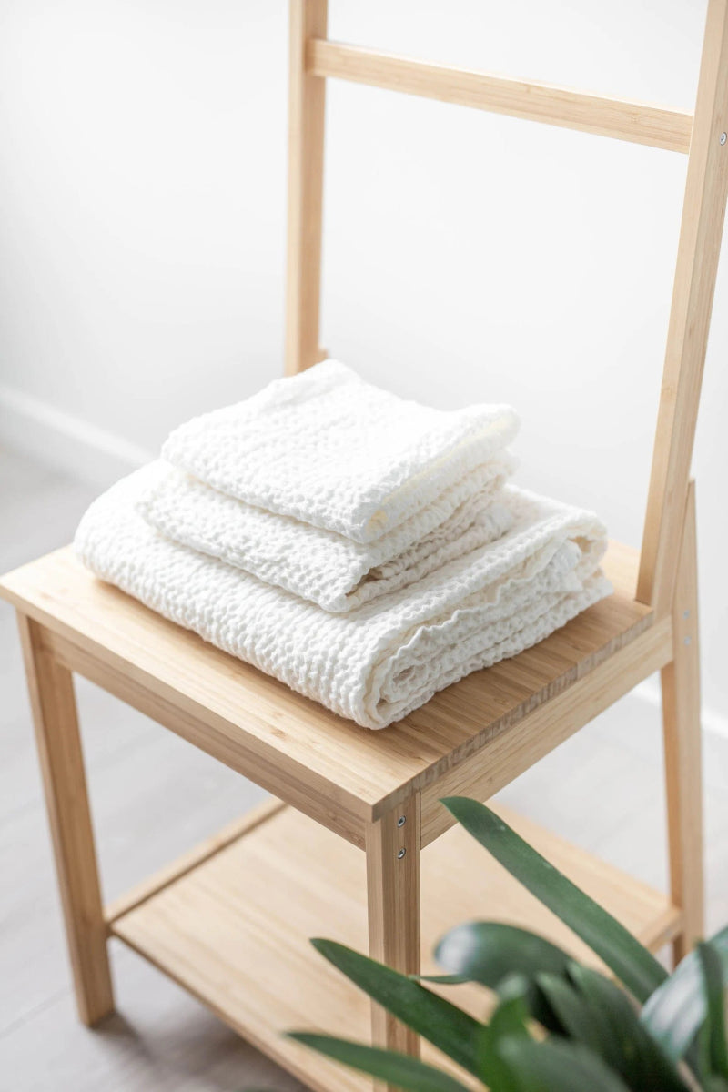 Linen Waffle Bathroom Towels x 3 Set - Linen and Letters