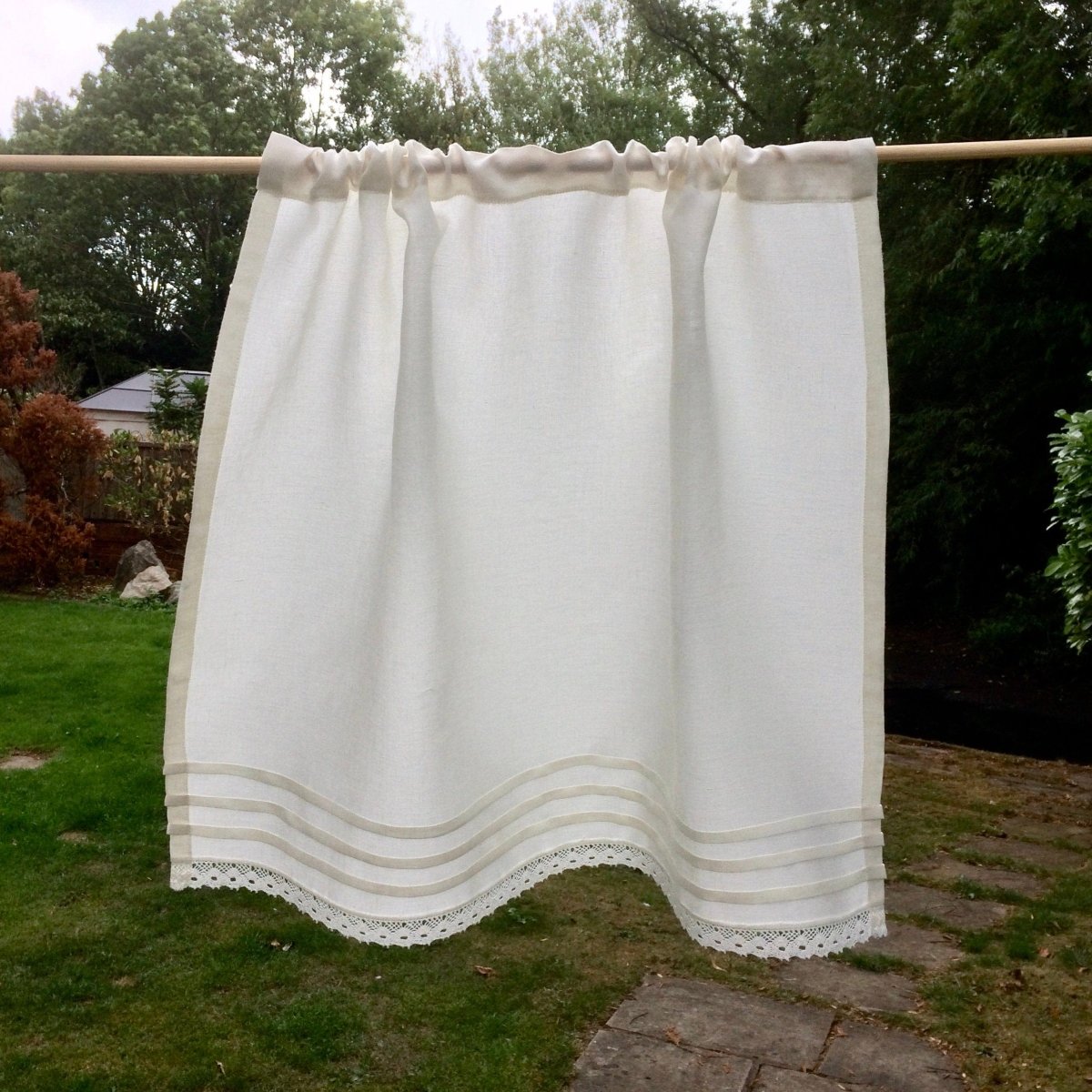 Lowton Cream Linen Lace Valance Curtain - Linen and Letters