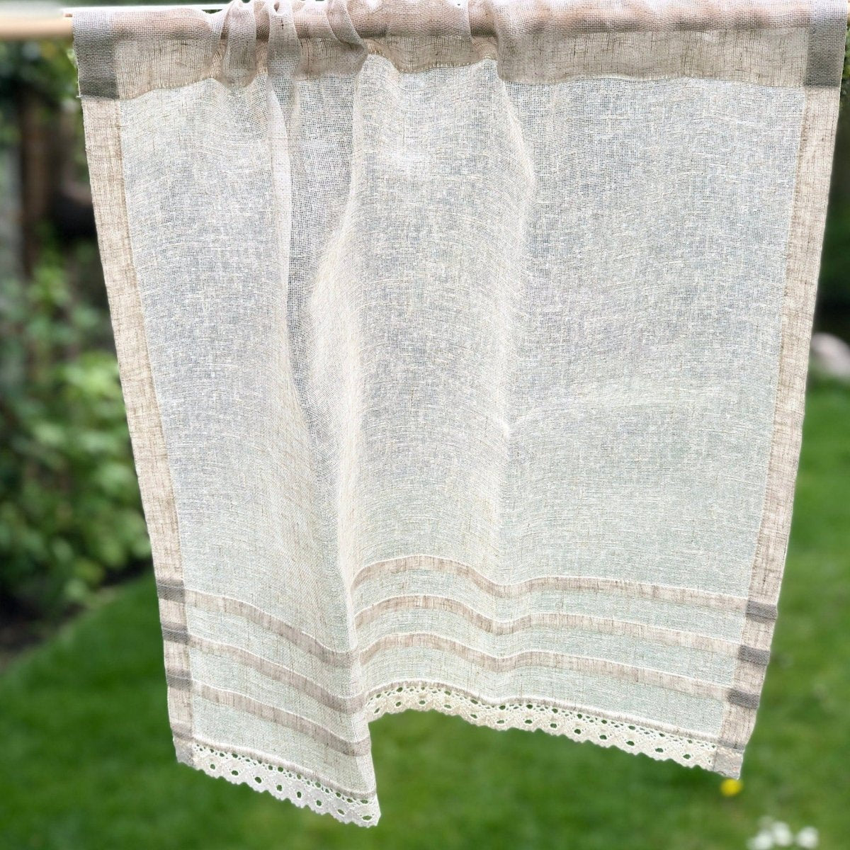 Lowton Natural Sheer Linen Lace Bathroom Lounge Privacy Curtain - Linen and Letters