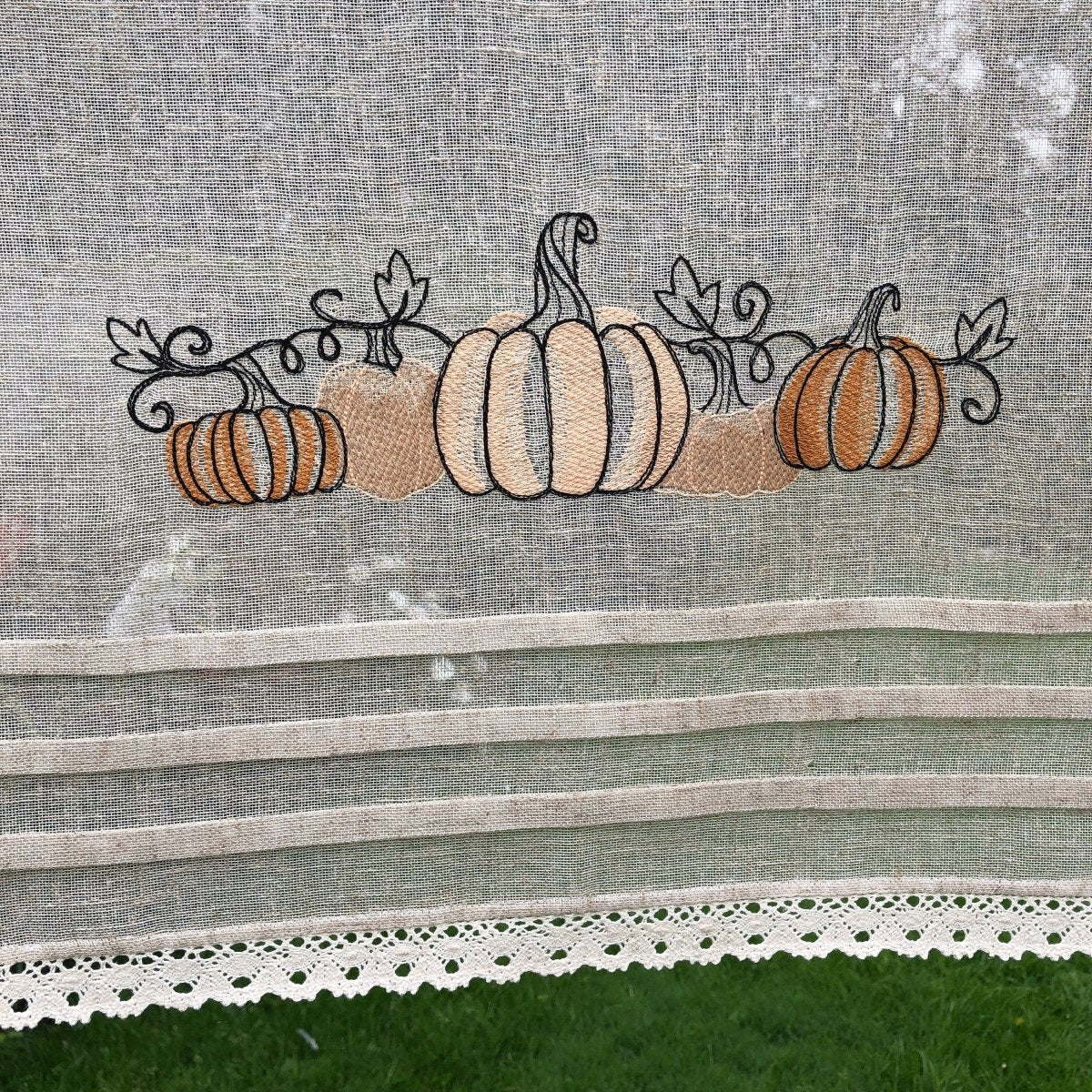 Lowton Pumpkin Thanksgiving Sheer Natural Linen Lace Cafe Curtain - Linen and Letters