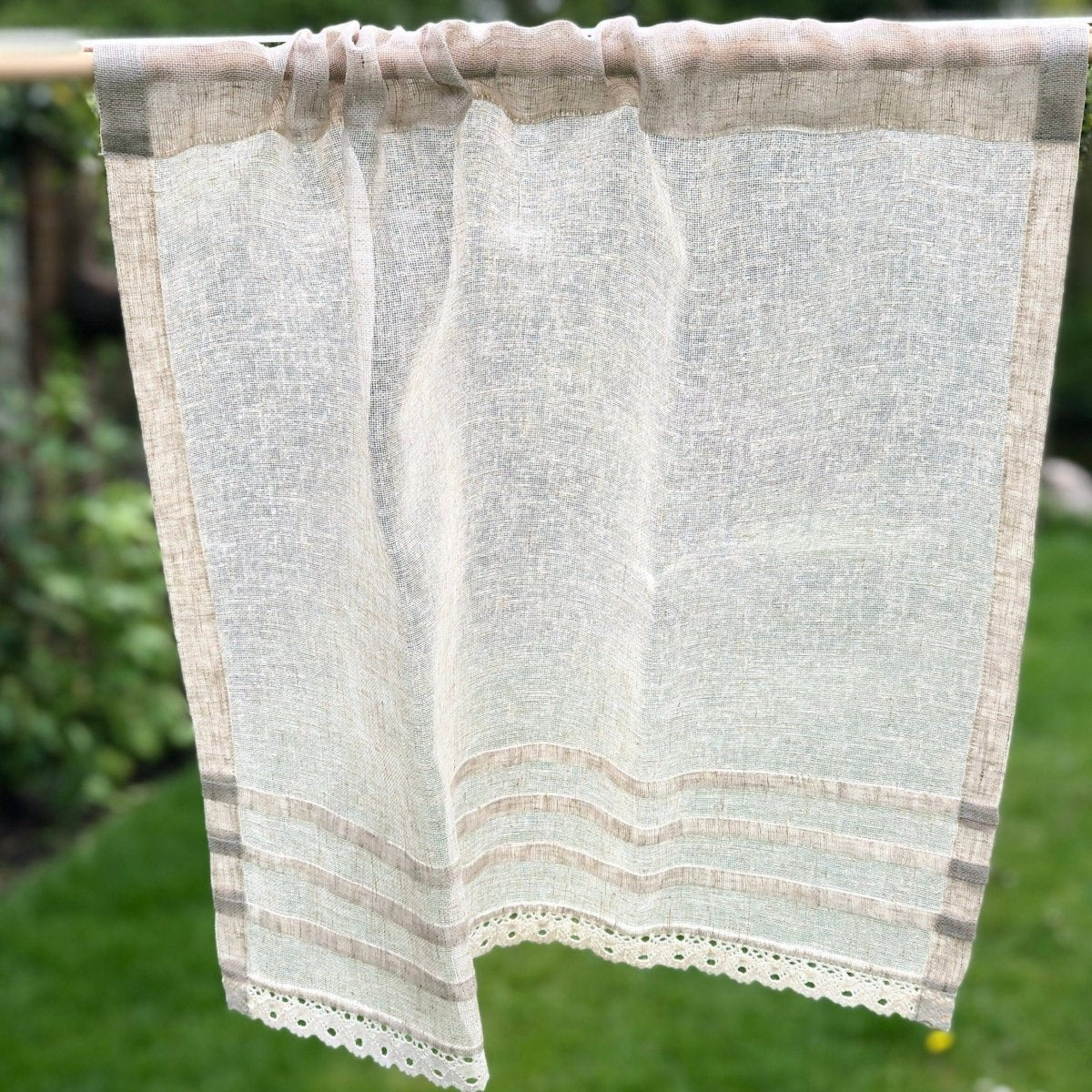 Lowton Sheer natural linen lace cafe curtain - Linen and Letters