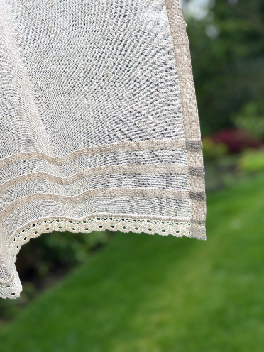 Lowton Sheer natural linen lace cafe curtain - Linen and Letters