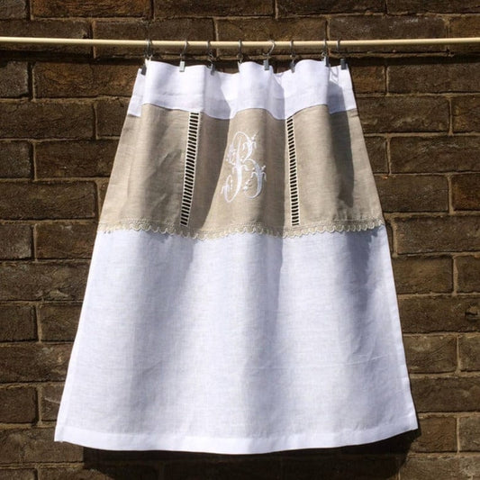 Lymm French Monogram Linen Lace Cafe Curtain - Linen and Letters