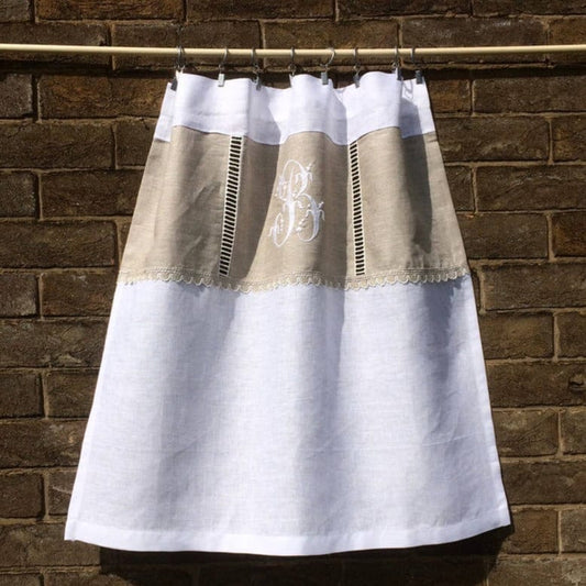Lymm Linen Lace Window Curtain with French Monogram - Linen and Letters