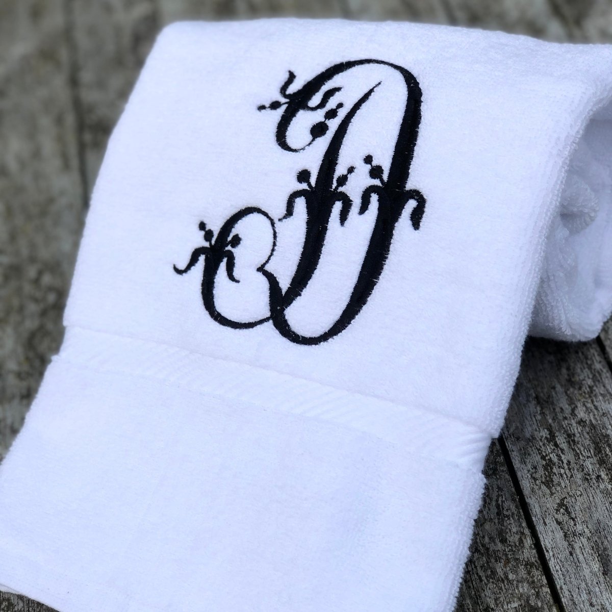 Monogram Embroidered White Bathroom Hand Towel - Linen and Letters