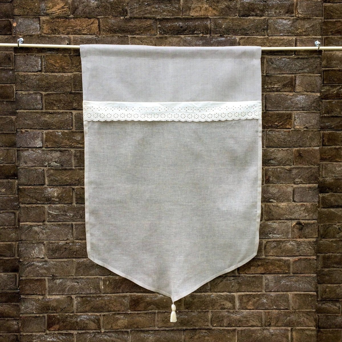 Natural Linen Cafe Curtain with Tassel - Linen and Letters