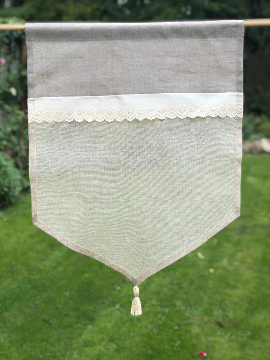 Natural Linen Cafe Curtain with Tassel - Linen and Letters