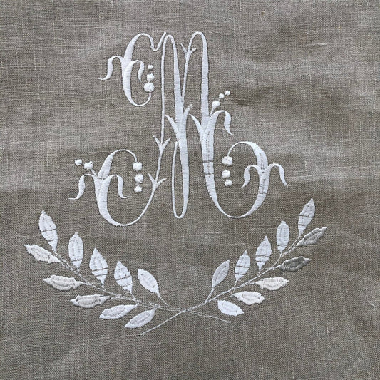 Natural Linen Tie Up Valance with Laurel Wreath Monogram - Linen and Letters