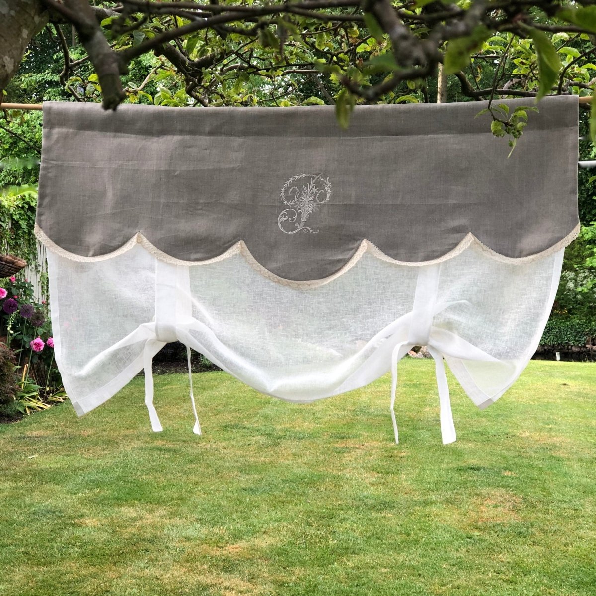 Natural Linen Window Valance Curtain with Monogram - Linen and Letters