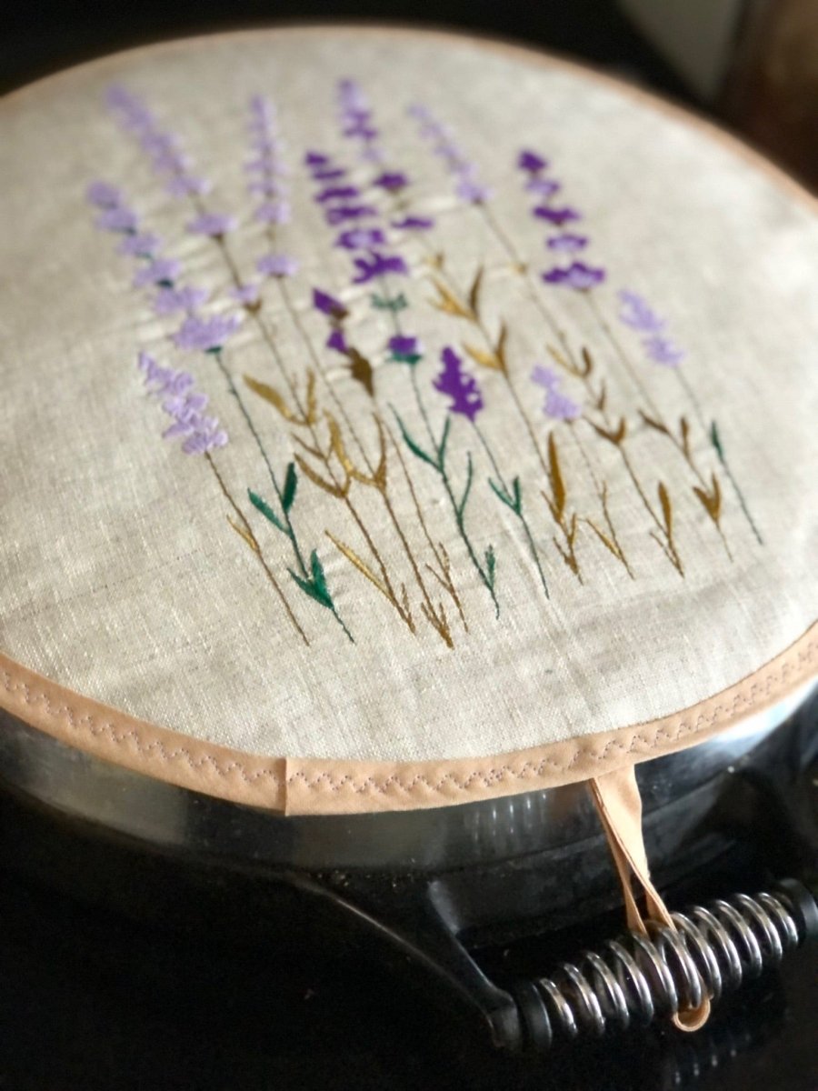 Pair Embroidered Lavender Aga Pads - Linen and Letters