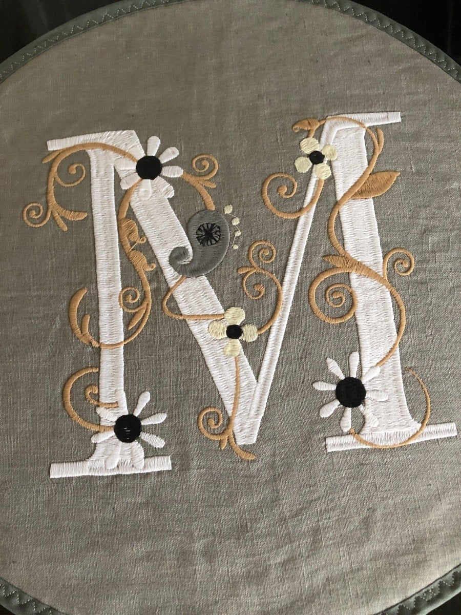 Pair Floral Monogram Embroidered Aga Chef pads - Linen and Letters