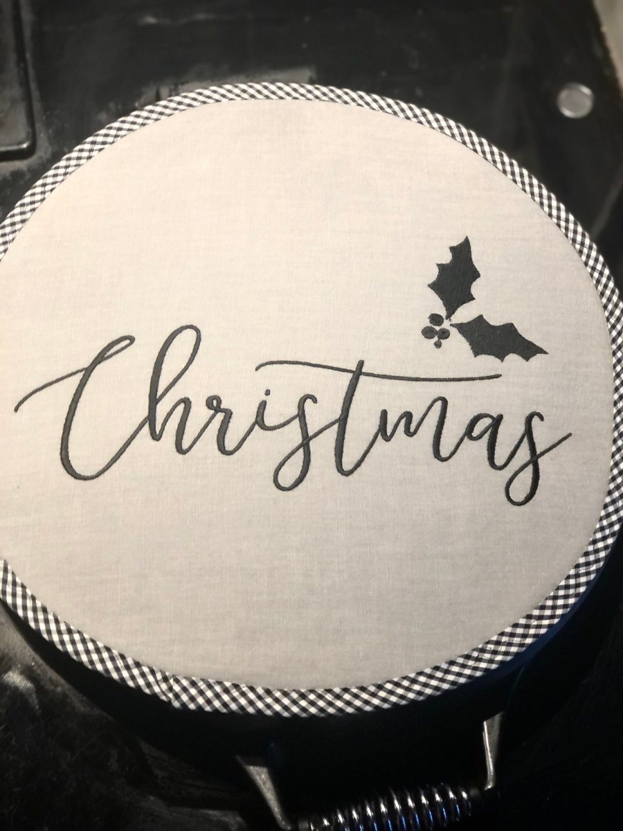 Pair Happy Christmas Black Aga Lid Covers - Linen and Letters