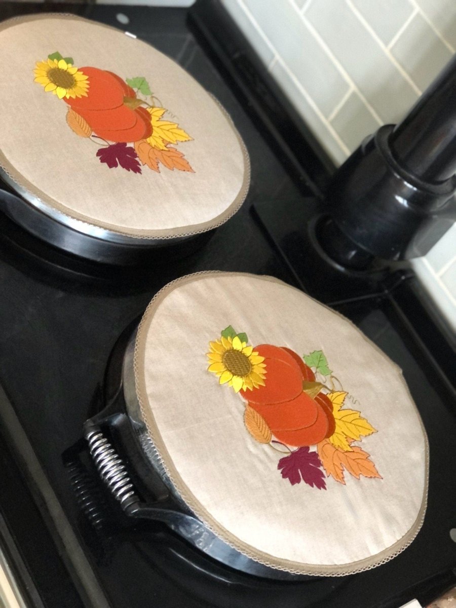 Pair Linen Autumn Pumpkin Sunflower Thanksgiving Aga Chef Pads - Linen and Letters