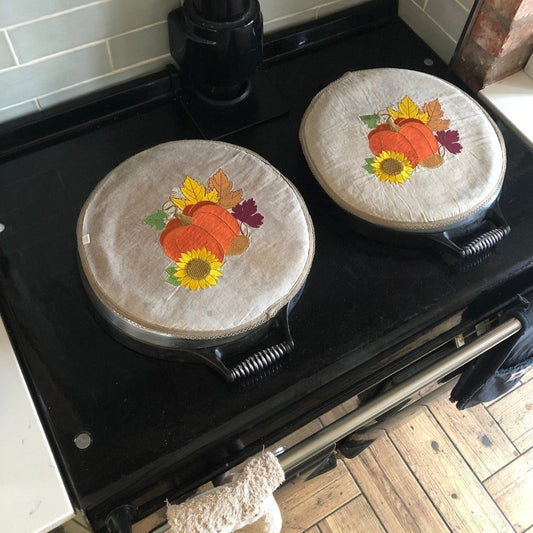 Pair Linen Autumn Pumpkin Sunflower Thanksgiving Aga Chef Pads - Linen and Letters