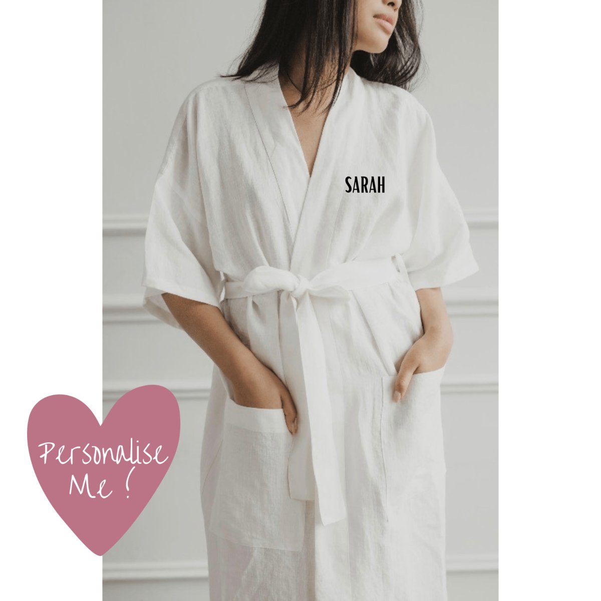 Personalised Linen Bath Robe Dressing Gown-SELENE - Linen and Letters