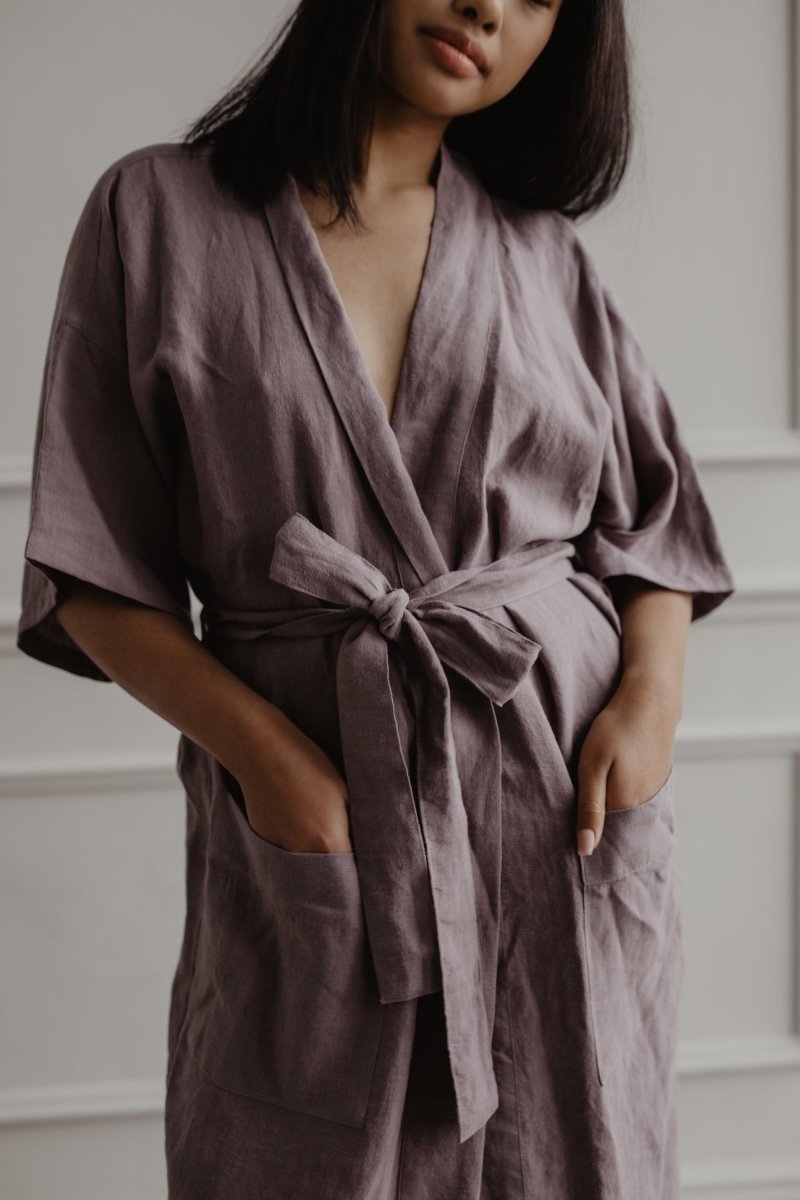 Personalised Linen Bath Robe Dressing Gown-SELENE - Linen and Letters