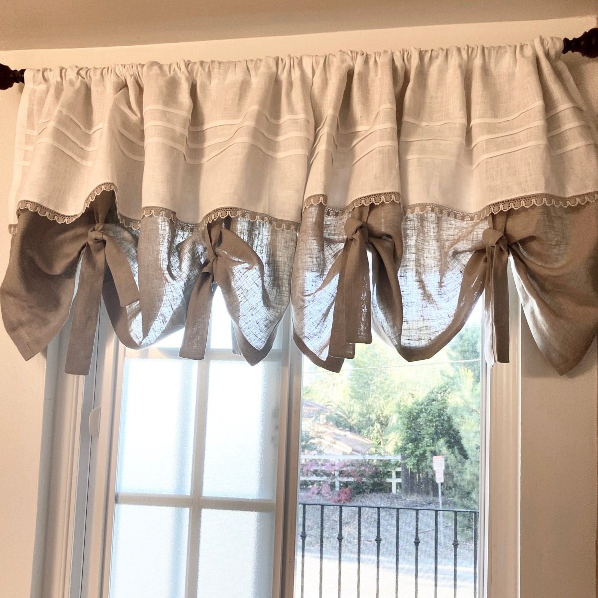 Poulton Natural Linen Lace Tie Up Curtain - Linen and Letters