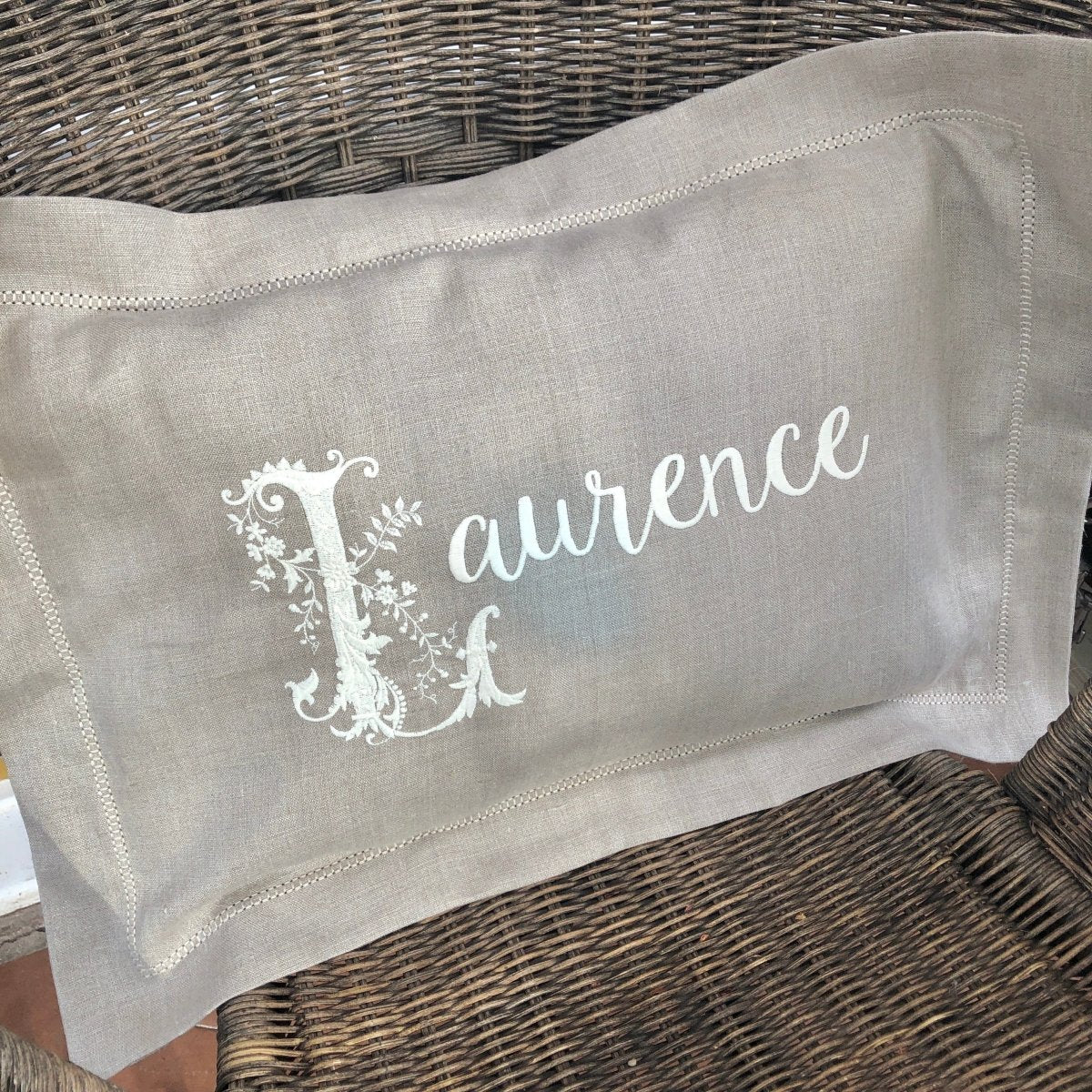 Pure Linen Hemstitched Personalised Embroidered Boudoir Cushion Cover - Linen and Letters