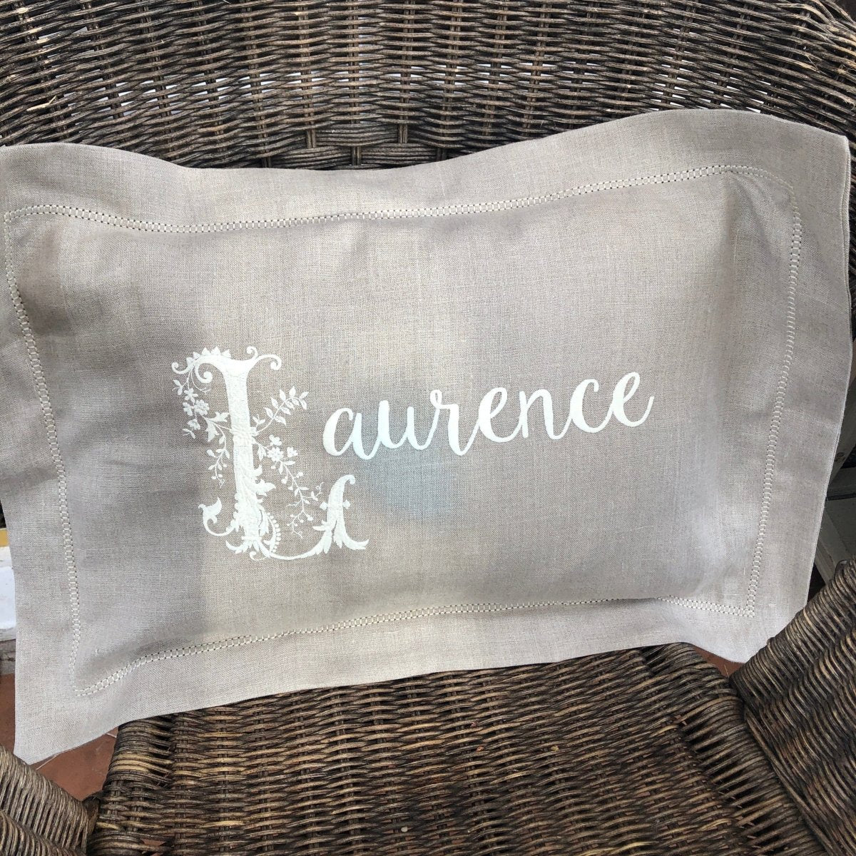 Pure Linen Hemstitched Personalised Embroidered Boudoir Cushion Cover - Linen and Letters