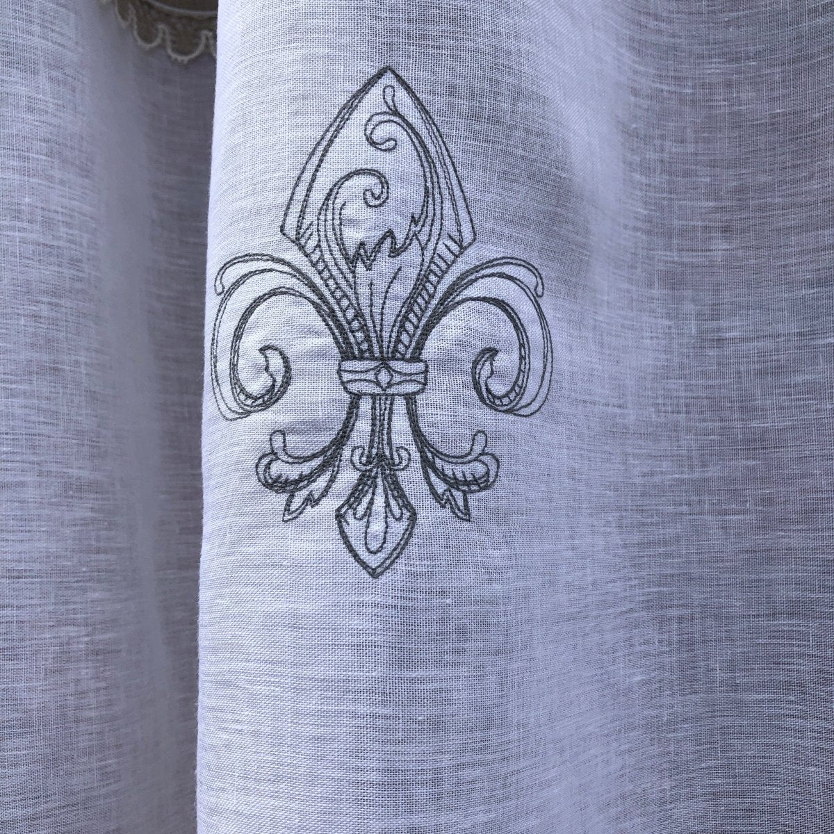 Pyke Natural White Linen Fleur de Lis Tall Curtain - Linen and Letters