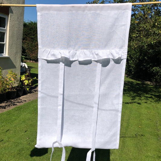 Risely White Linen Tie up Ruffle Curtain - Linen and Letters