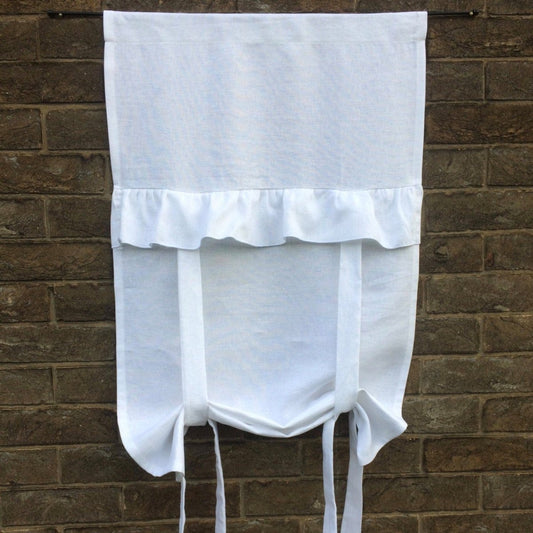 Risely White Linen Tie up Ruffle Curtain - Linen and Letters