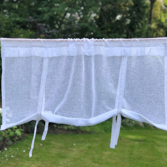 Rushton White Sheer Linen Ruffle Window Valance - Linen and Letters