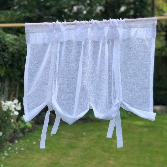 Rushton White Sheer Linen Ruffle Window Valance - Linen and Letters