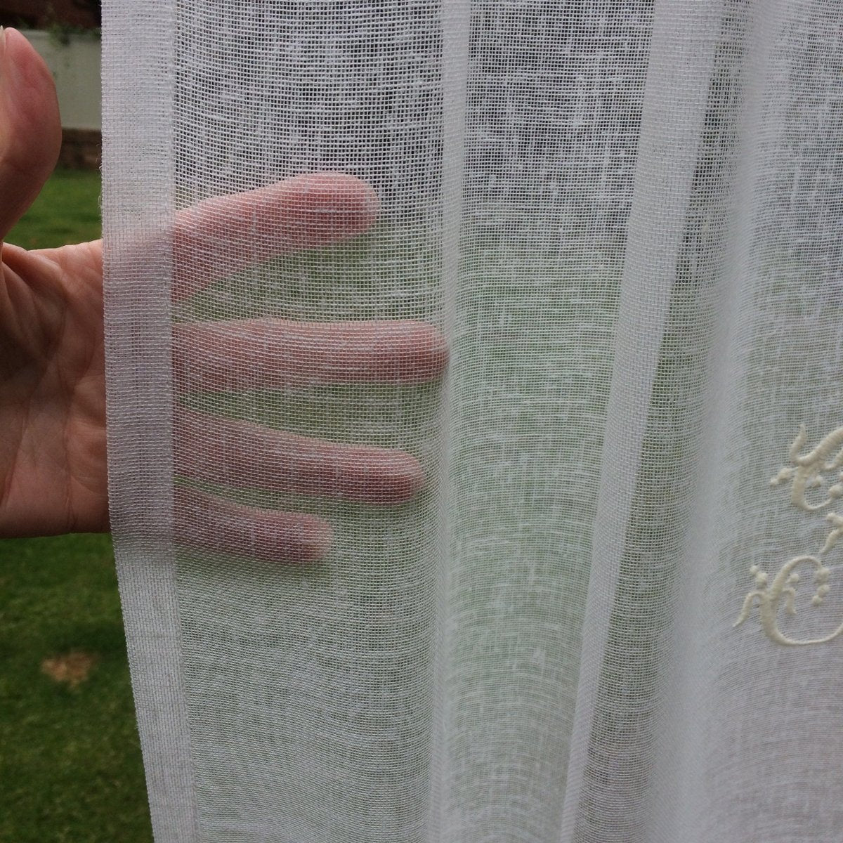Sankey Sheer Linen Panel with Embroidered Monogram - Linen and Letters