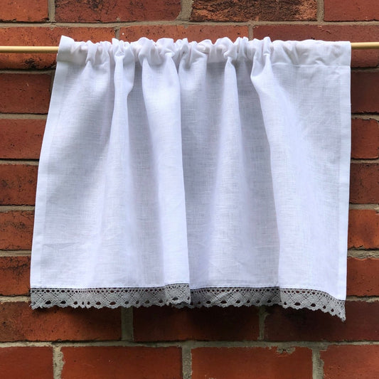 Sankey White Linen Grey Lace Valance Curtain - Linen and Letters