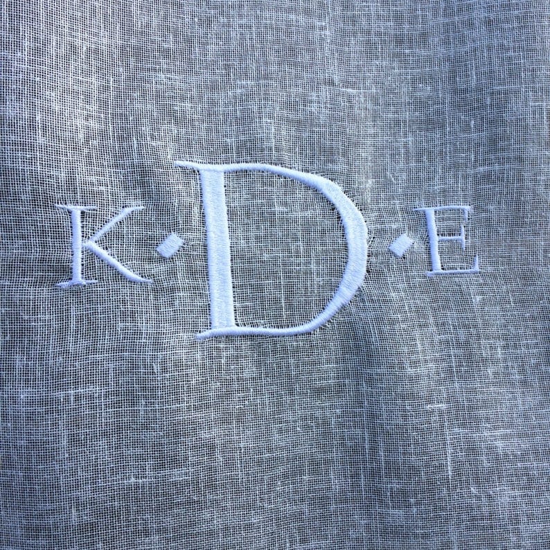 Sheer Ivory linen monogram Daresbury sidelight curtain - Linen and Letters