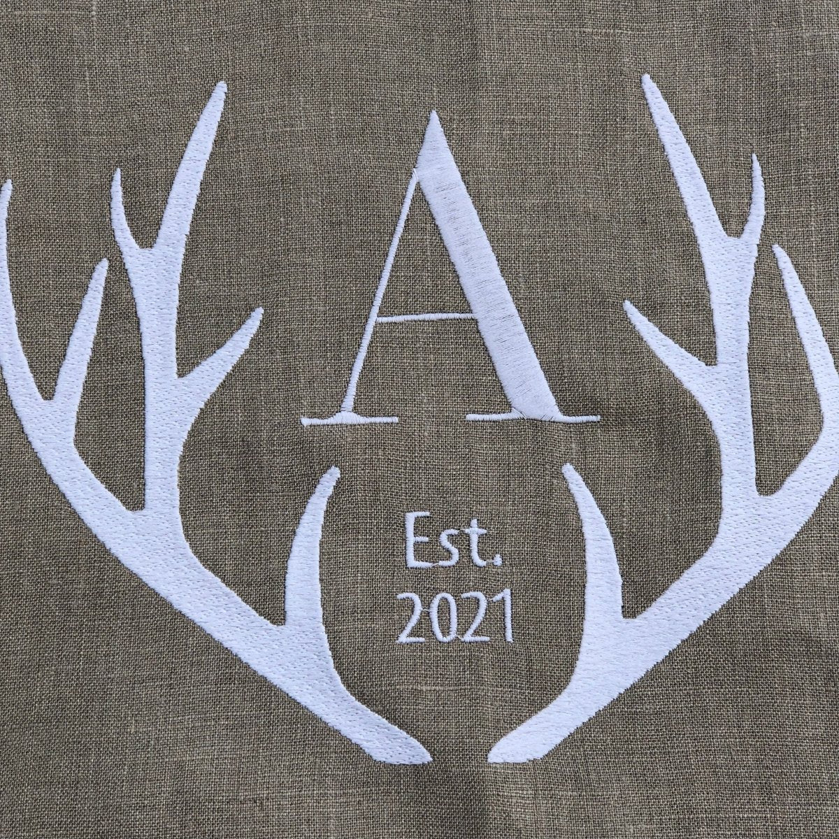 Stag Antlers Embroidered Monogram Linen Table Runner - Linen and Letters
