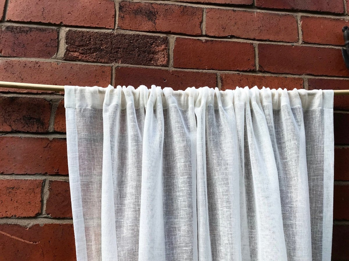 Tall Narrow Sheer Ivory Linen Sidelight Panel with Rope Tie - Linen and Letters