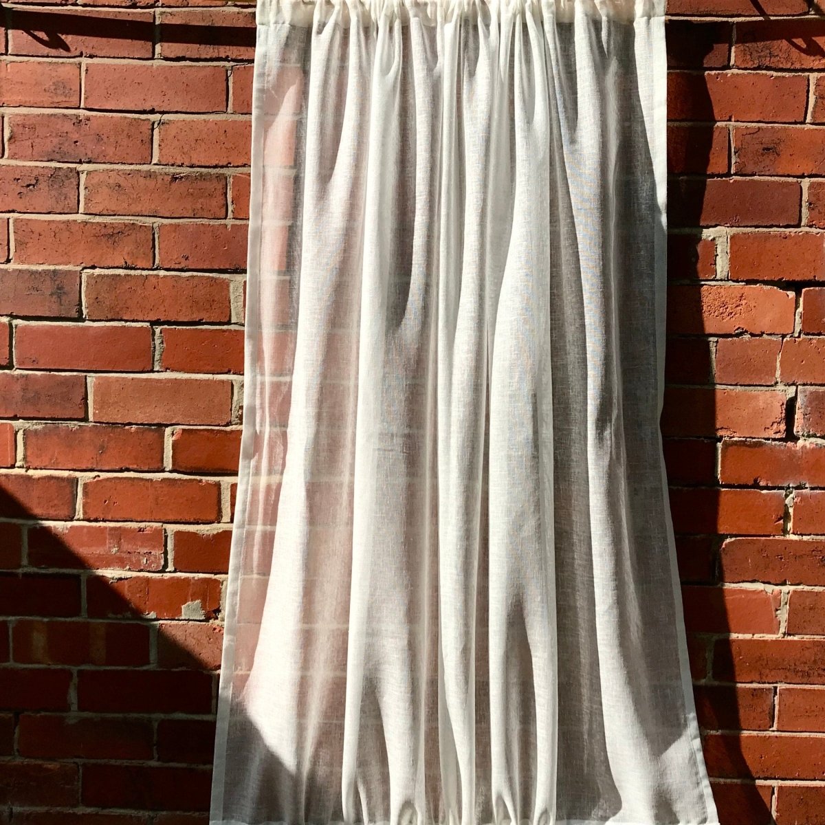 Tall Narrow Sheer Ivory Linen Sidelight Panel with Rope Tie - Linen and Letters