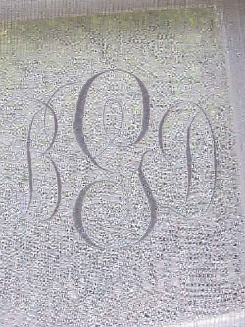 Tatton Monogram Linen Window Curtain, French Brise Bise - Linen and Letters