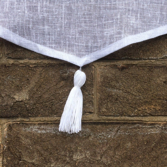 Tatton Sheer Linen Tassel Curtain with Embroidered Monogram - Linen and Letters