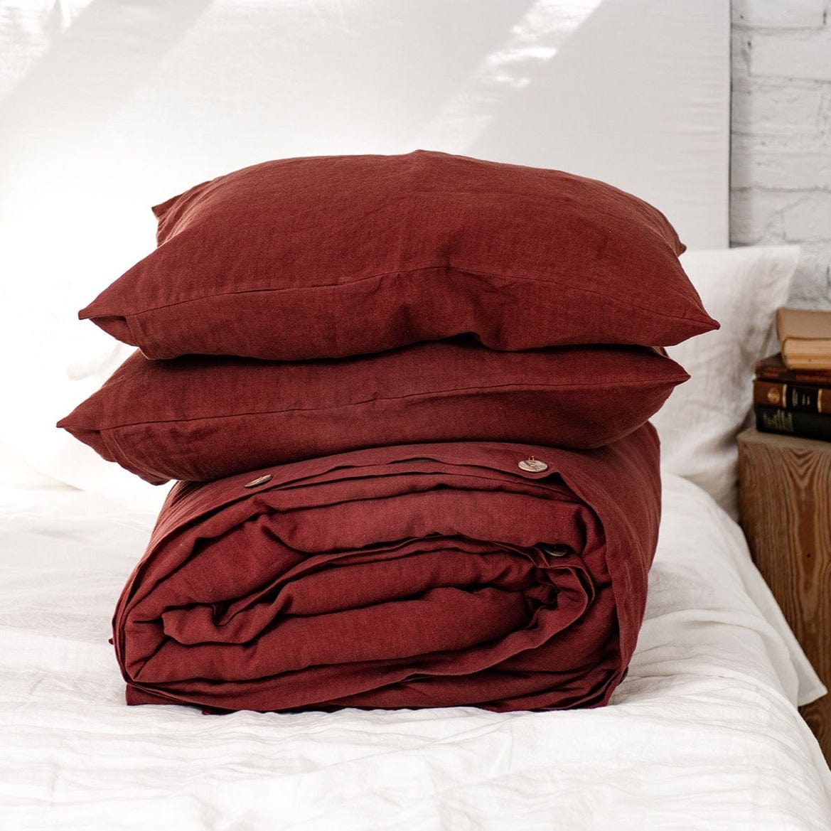 Terracotta Red 100% Linen Bedding Set - Duvet Cover + Pillowcase(s) - Linen and Letters