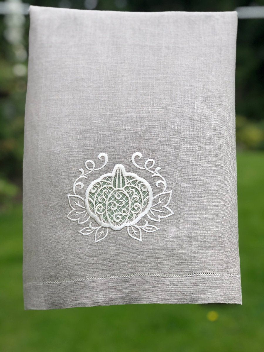Thanksgiving Hemstitched Linen Kitchen Towel - Linen and Letters