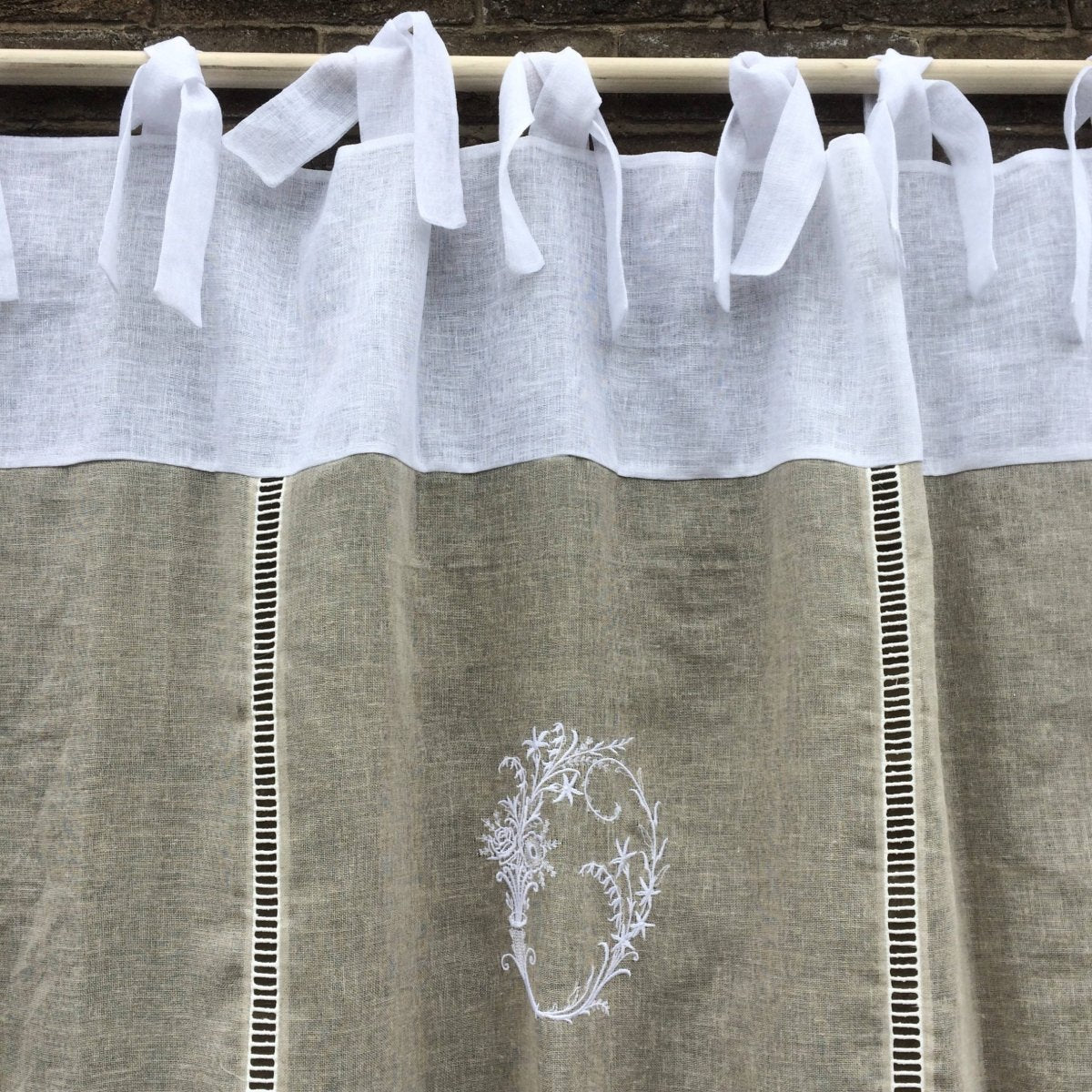 Thelwall Tie Top Sheer Linen Lace Curtain Panel - Linen and Letters