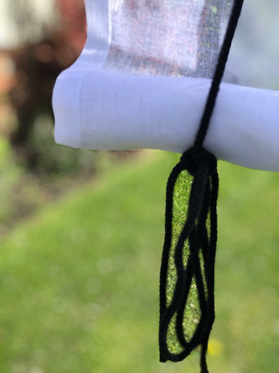 Welcome Sheer White Linen Tie Up Curtain with Black Cord - Linen and Letters