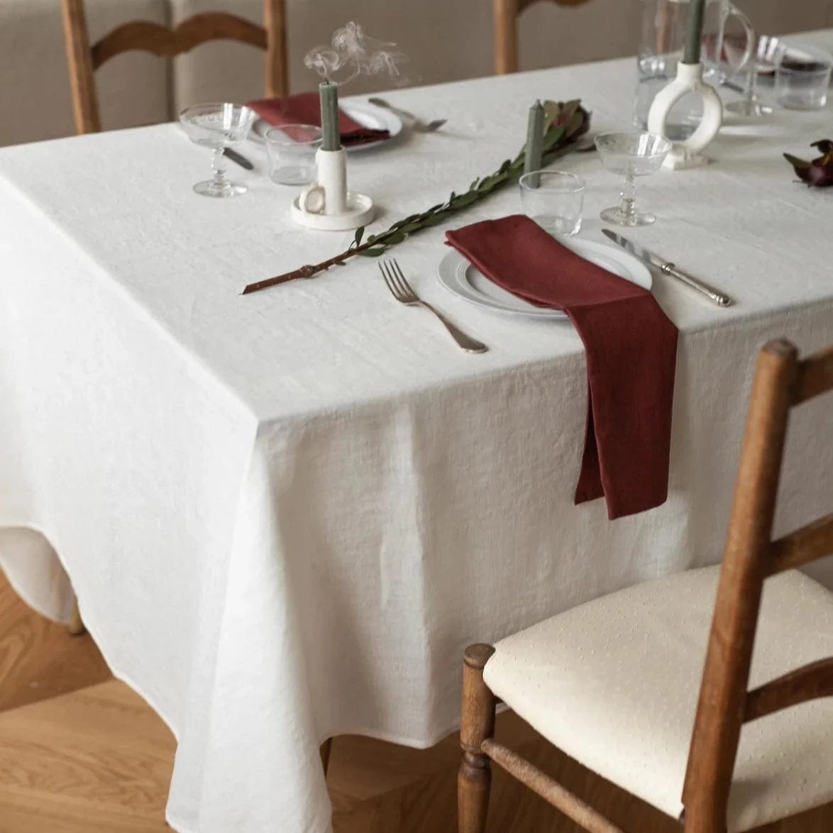 White 100% Linen Tablecloth - Linen and Letters