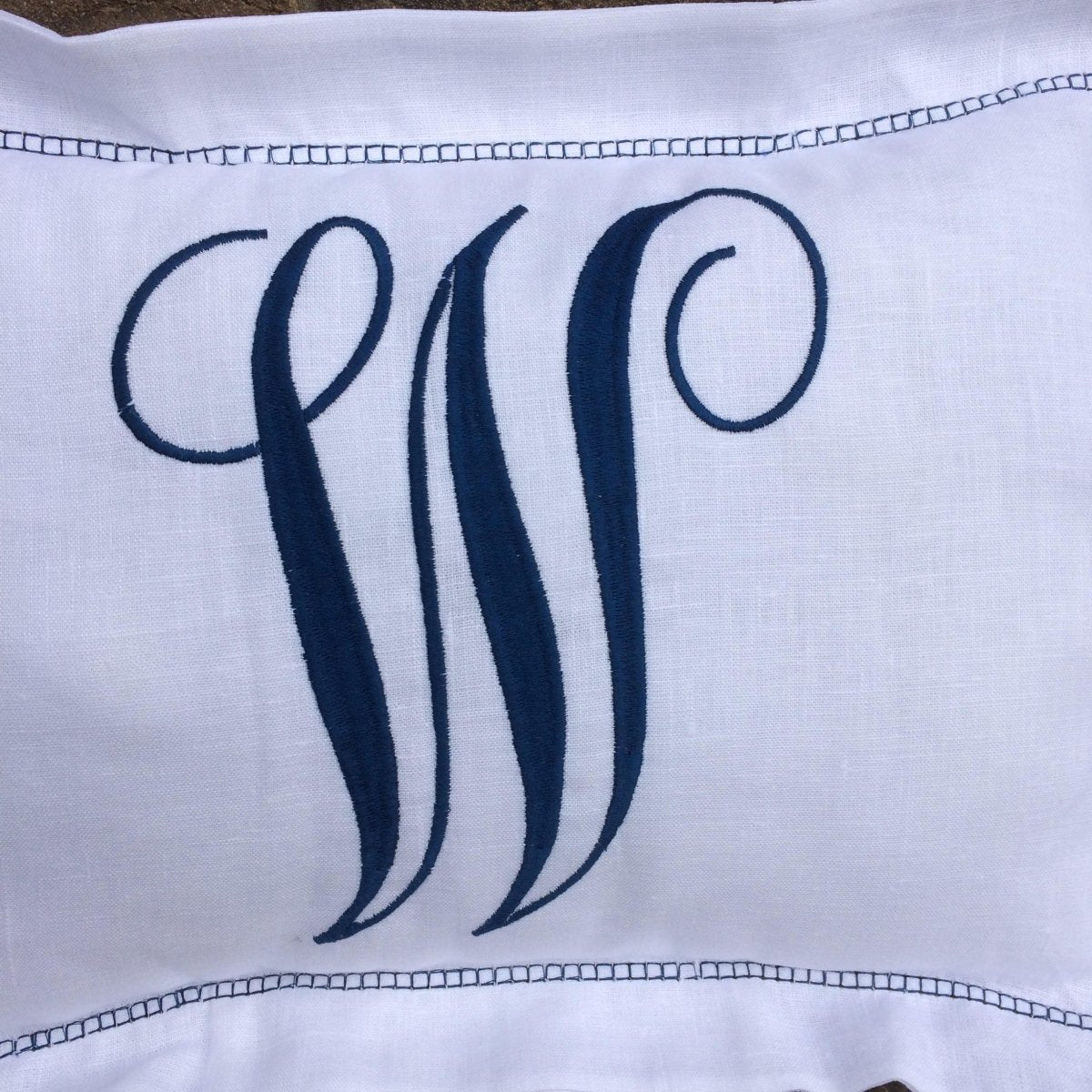 White Linen Hemstitched Embroidered Monogram Pillow Sham - Linen and Letters