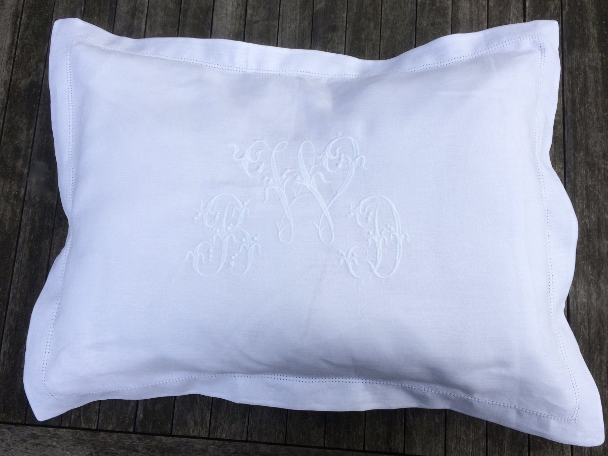 White Linen Pillowcase with Centre Embroidery - Linen and Letters